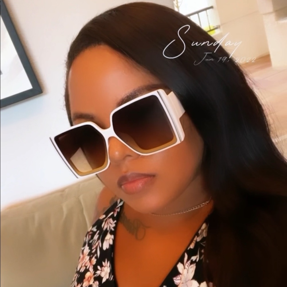 ~Oversized Square Sunglasses:White Exterior & Brown Interior~ - Picture 3 of 16
